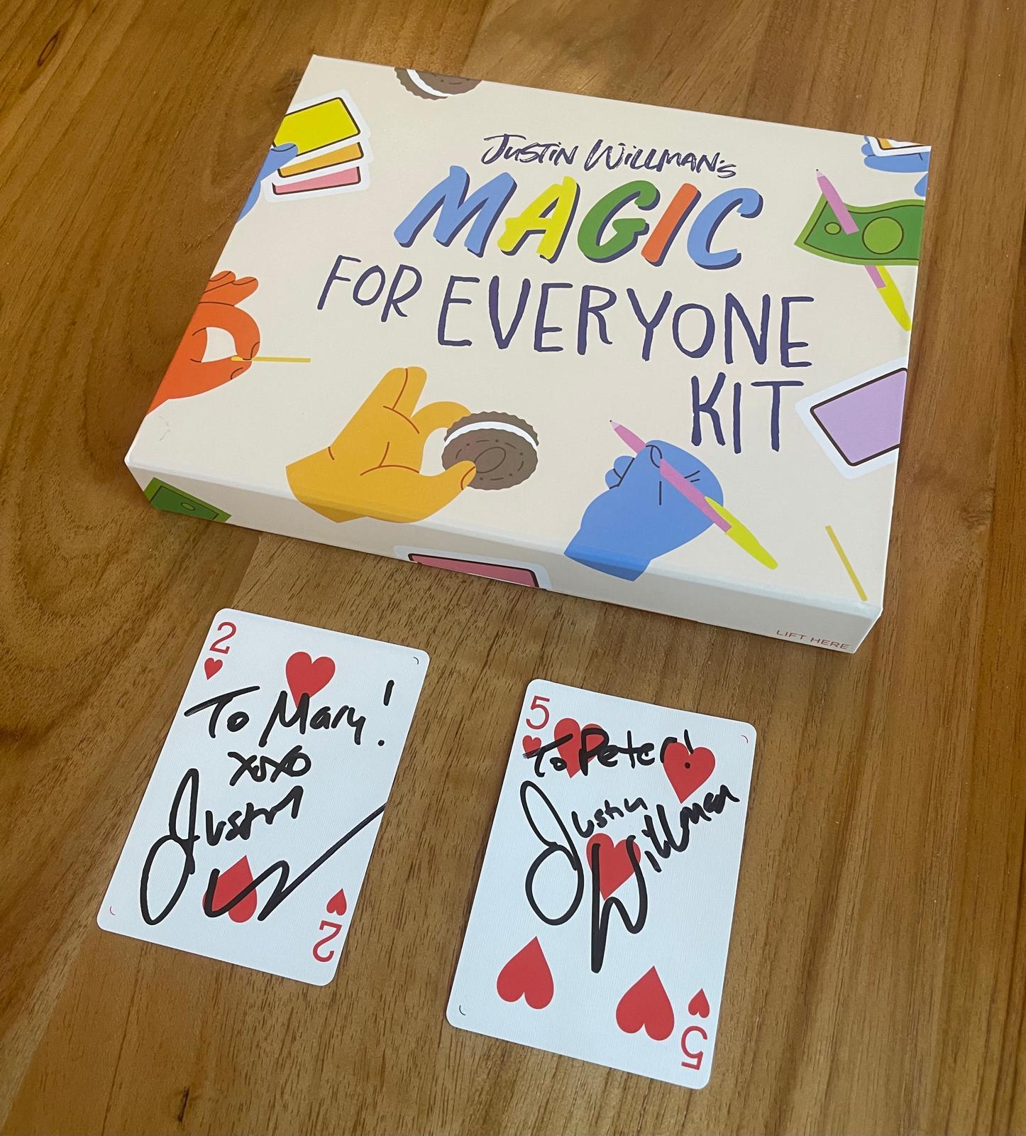 Justin Willman signed cards and his magic kit
