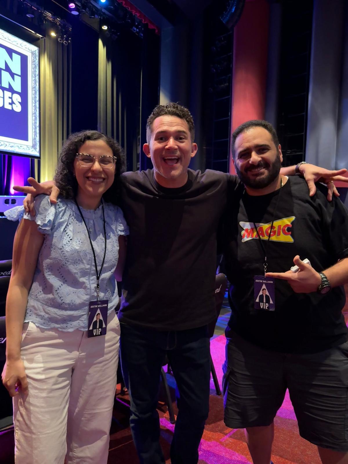 My wife and I meeting Justin WIllman after his show One for the Ages